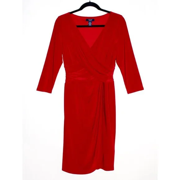 chaps jersey dress NWT Womens Size Large Chaps Burgundy Maroon Faux Wrap Stretch Jersey Dress